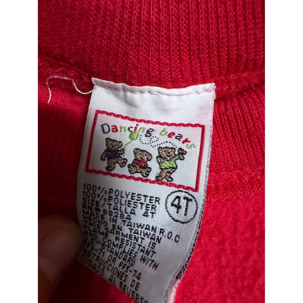 Dancing Bears Kids Red Fleece Footed Pajamas Sleeper Size 4T Vintage Style - Picture 2 of 5